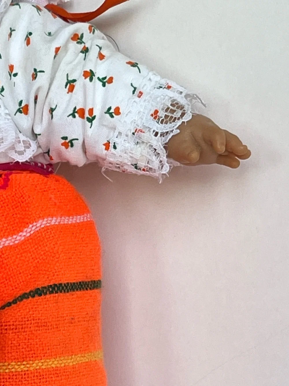 Colorful Peruvian Folk Girls Doll Orange-Striped Outfit with Straw Hat